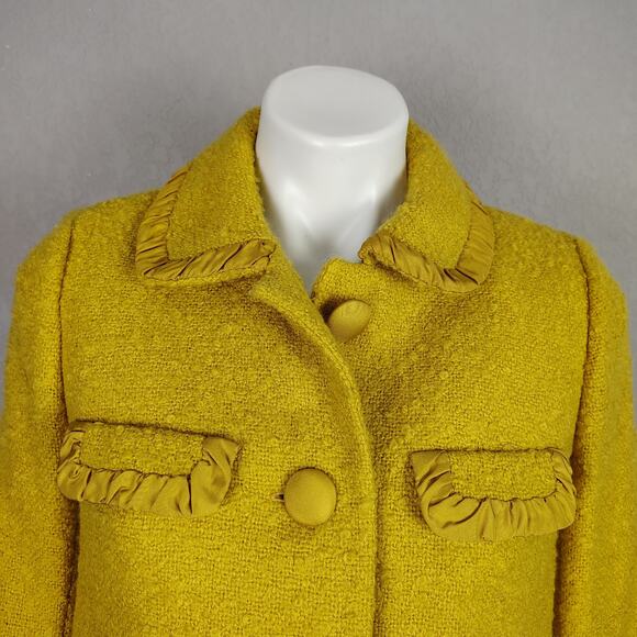 J.Crew Fall 2009 Ruffle-Trim Wool Blend Bouclé Lady Jacket Mustard NWT Sz 4 - Picture 9 of 13